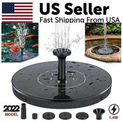 Black 1.4W solar power bird bath fountain with 4 interchangeable nozzles and 7V solar panel
