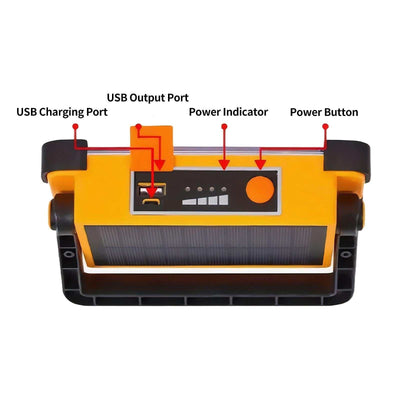 compact rugged outdoor emergency light with USB charging and power indicators