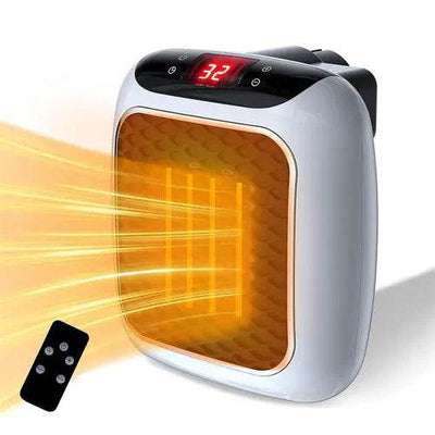 Mini warm air blower heater with digital display and remote control emitting warm air